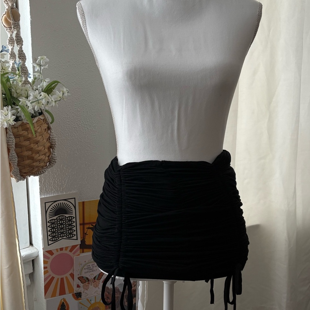 SHEIN Black Ruched Mini skirt, and Shein black mini skirt with see thru side